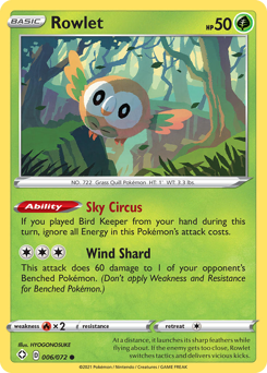 Rowlet z edície Shining Fates, karta č.6