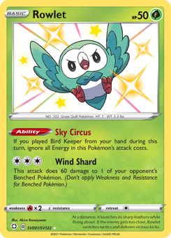 Rowlet z edície Shining Fates Shiny Vault, karta č.SV001