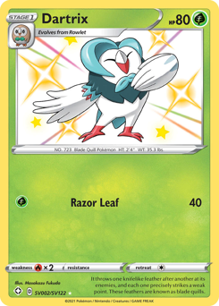 Dartrix z edície Shining Fates Shiny Vault, karta č.SV002