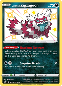 Galarian Zigzagoon z edície Shining Fates Shiny Vault, karta č.SV078