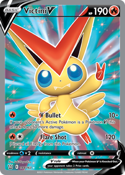 Victini V z edície Battle Styles, karta č.144