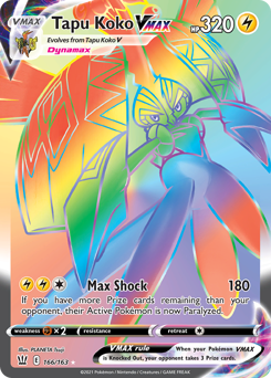Tapu Koko VMAX z edície Battle Styles, karta č.166