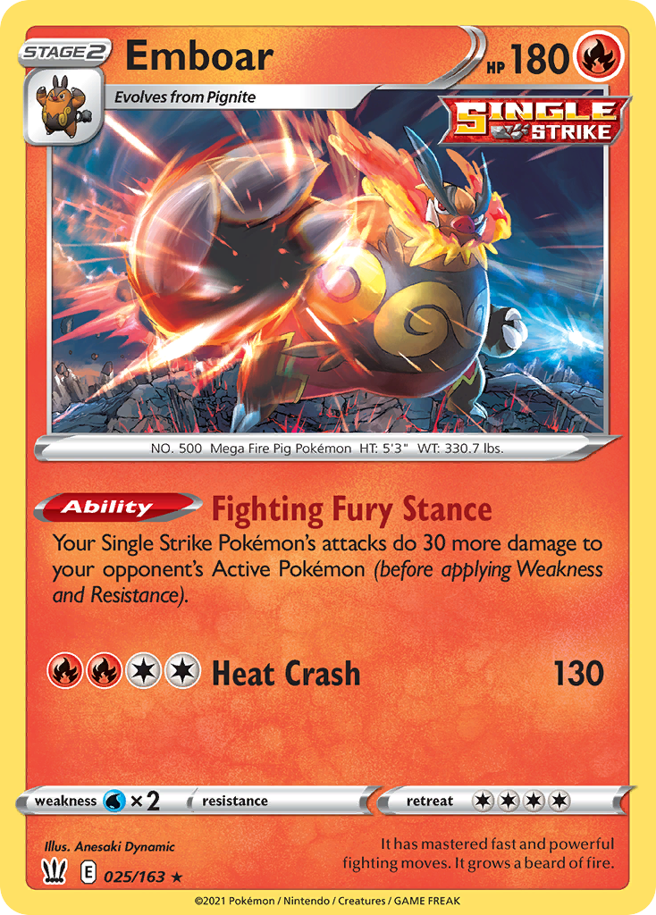 Emboar z edície Battle Styles, karta č.25