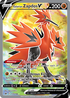 Galarian Zapdos V z edície Chilling Reign, karta č.173