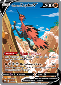 Galarian Zapdos V z edície Chilling Reign, karta č.174