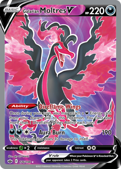 Galarian Moltres V z edície Chilling Reign, karta č.176