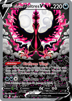 Galarian Moltres V z edície Chilling Reign, karta č.177