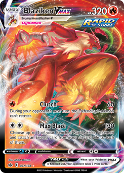 Blaziken VMAX z edície Chilling Reign, karta č.21