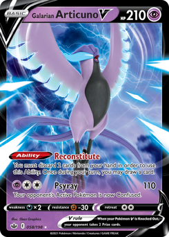 Galarian Articuno V z edície Chilling Reign, karta č.58