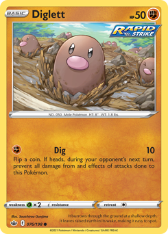 Diglett z edície Chilling Reign, karta č.76