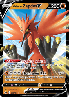 Galarian Zapdos V z edície Chilling Reign, karta č.80