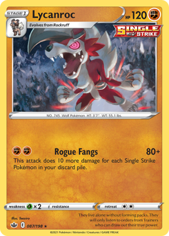 Lycanroc z edície Chilling Reign, karta č.87