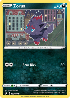 Zorua z edície Evolving Skies, karta č.102