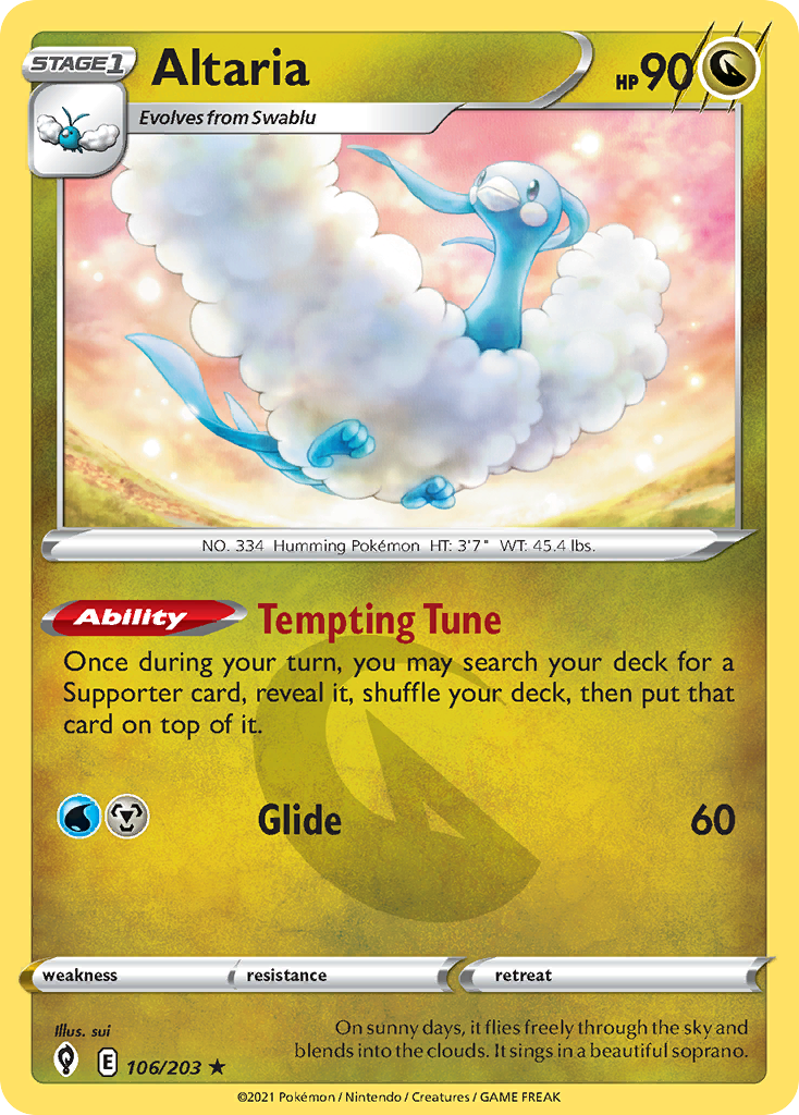 Altaria z edície Evolving Skies, karta č.106