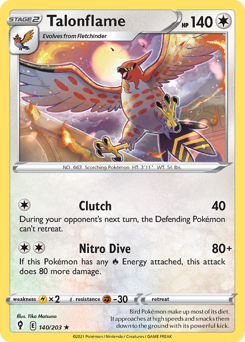 Talonflame z edície Evolving Skies, karta č.140