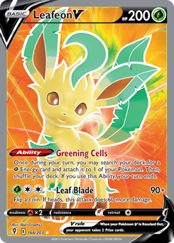 Leafeon V z edície Evolving Skies, karta č.166