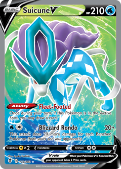 Suicune V z edície Evolving Skies, karta č.173