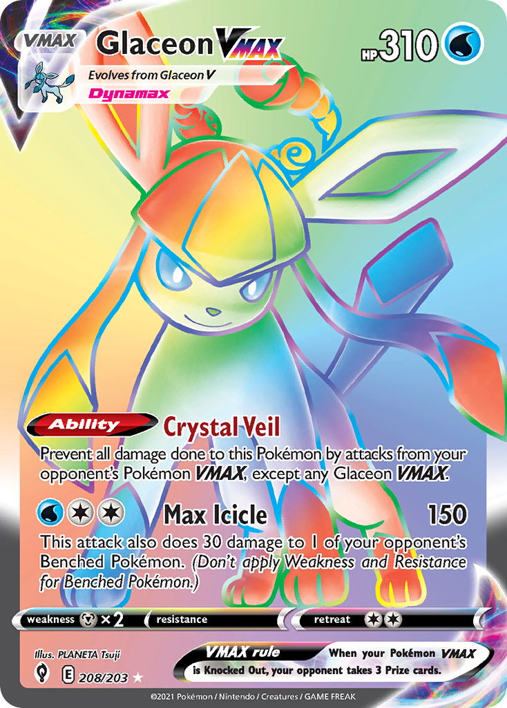 Glaceon VMAX z edície Evolving Skies, karta č.208