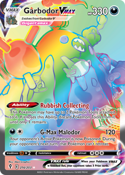 Garbodor VMAX z edície Evolving Skies, karta č.216