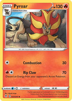 Pyroar z edície Evolving Skies, karta č.23