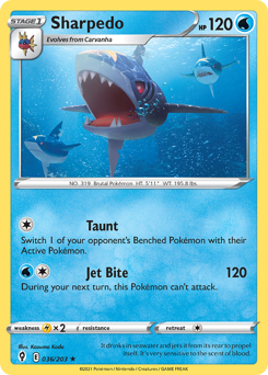 Sharpedo z edície Evolving Skies, karta č.36