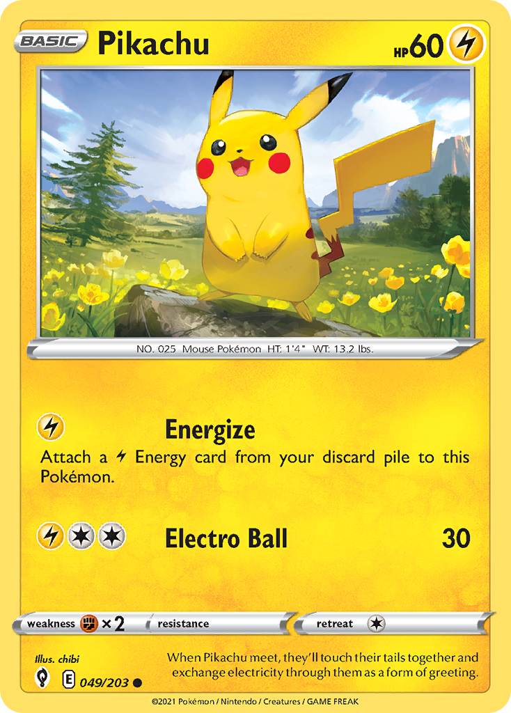 Pikachu z edície Evolving Skies, karta č.49