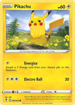 Pikachu z edície Evolving Skies, karta č.49