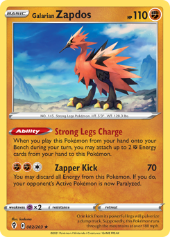 Galarian Zapdos z edície Evolving Skies, karta č.82
