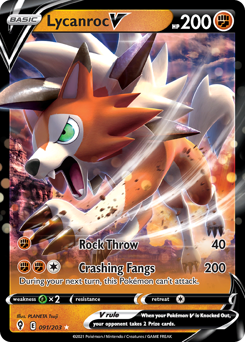 Lycanroc V z edície Evolving Skies, karta č.91