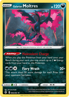 Galarian Moltres z edície Evolving Skies, karta č.93