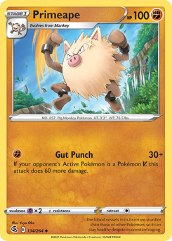 Primeape z edície Fusion Strike, karta č.134