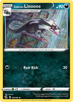 Galarian Linoone z edície Fusion Strike, karta č.160