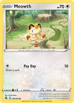 Meowth z edície Fusion Strike, karta č.199