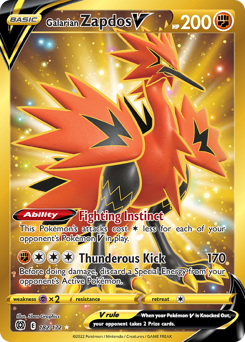 Galarian Zapdos V z edície Brilliant Stars, karta č.182