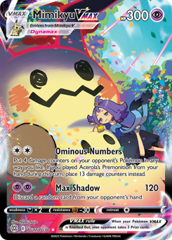 Mimikyu VMAX z edície Brilliant Stars Trainer Gallery, karta č.TG17