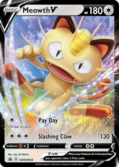 Meowth V z edície SWSH Black Star Promos, karta č.SWSH004
