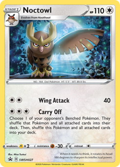Noctowl z edície SWSH Black Star Promos, karta č.SWSH027