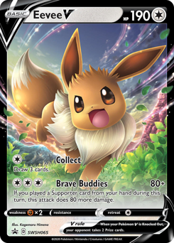 Eevee V z edície SWSH Black Star Promos, karta č.SWSH065