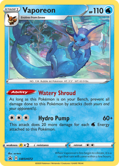 Vaporeon z edície SWSH Black Star Promos, karta č.SWSH072