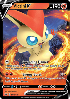 Victini V z edície SWSH Black Star Promos, karta č.SWSH104