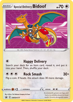 Special Delivery Bidoof z edície SWSH Black Star Promos, karta č.SWSH177