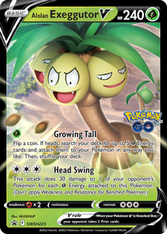 Alolan Exeggutor V z edície SWSH Black Star Promos, karta č.SWSH225