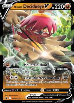 Hisuian Decidueye V z edície SWSH Black Star Promos, karta č.SWSH238