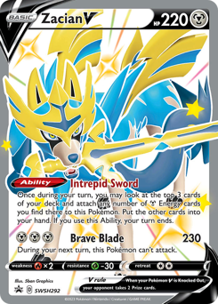 Zacian V z edície SWSH Black Star Promos, karta č.SWSH292