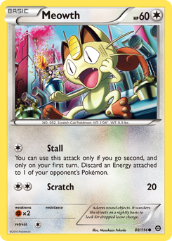 Meowth z edície Steam Siege, karta č.88