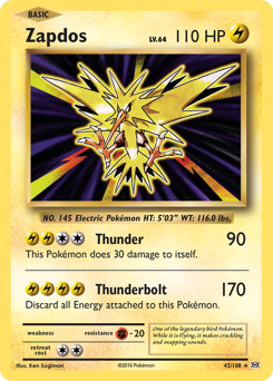 Zapdos z edície Evolutions, karta č.42