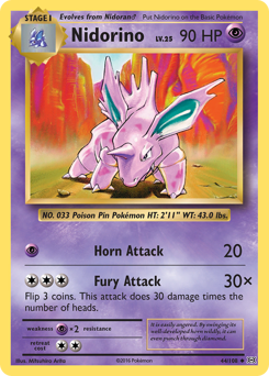 Nidorino z edície Evolutions, karta č.44