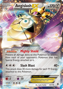 Aegislash-EX z edície Phantom Forces, karta č.65